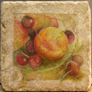 Cherries and Peaches on Tile